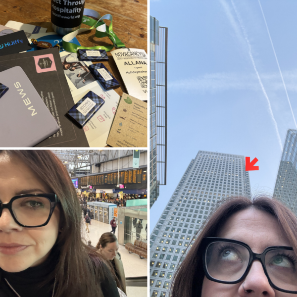 Canary Wharf skyline travelling home after NoVacancy London 2026 hospitality tech event