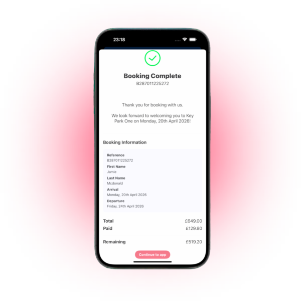 Holidaymaker x BEX ParcVu Booking confirmed