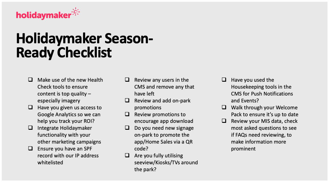 Holidaymaker season-ready checklist
