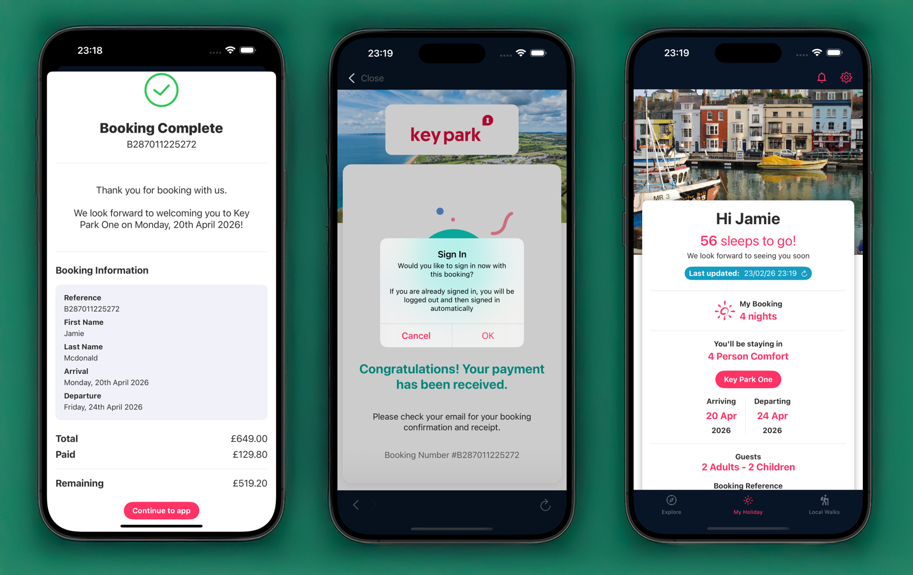 Bex rebookings in the Holidaymaker guest app