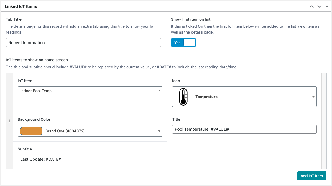 IoT In-App Data Setup and Rendering
