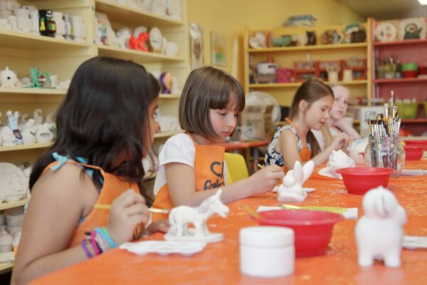 Kids making crafts together